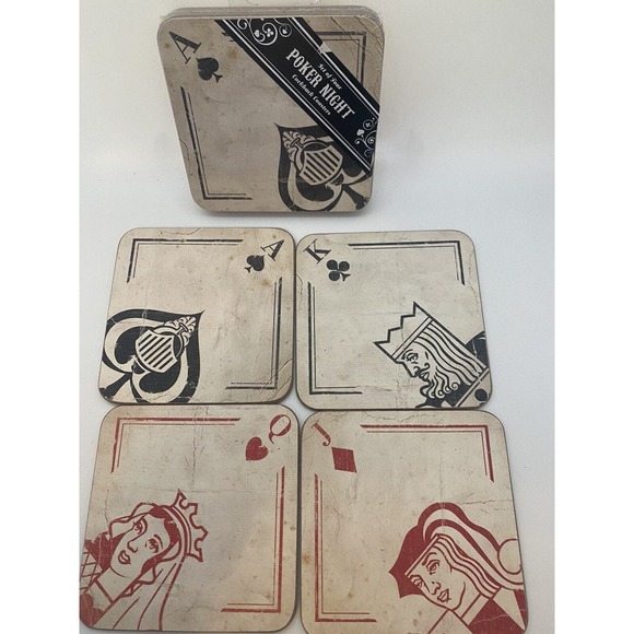 4 CASINO Vegas POKER COASTERS Game Night Party Bar Drink Beverage Saver - Picture 7 of 9